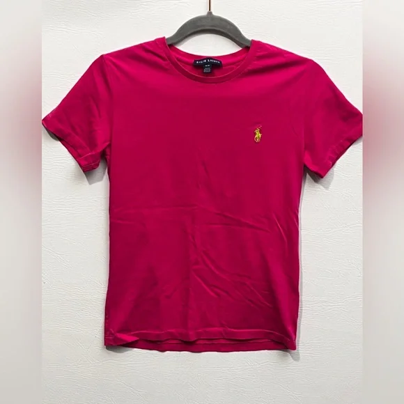 Ralph Lauren Bright Pink Cotton Tee with Logo Medium - Picture 1 of 8